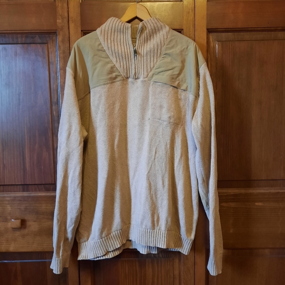 Duluth Trading Co Brigadier Mock Neck Sweater Tan Ribbed Knit Popover Size 2XLT